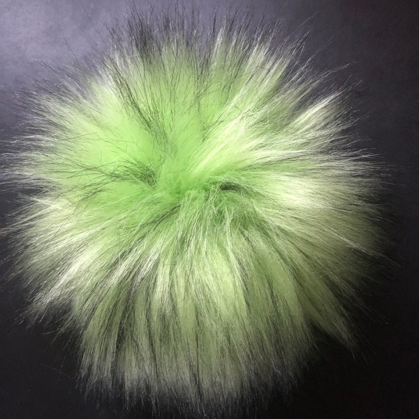 Grinch Faux Fur Pompoms / Lime Green and Black Fur Pom Pom / Bright Green Hat Topper