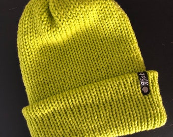 Keylime Handmade Double Knit Foldover Brim Beanie / Neon Knitted Hat