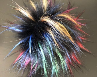 Dynamite Faux Fur Pom Pom / Multicolored Fur Pompom / Crafting Accessory / Hat Embellishments