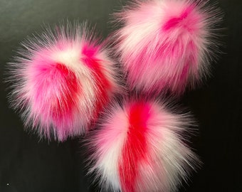 Sweetheart Faux Fur Pompom / Bright Pink Light Pink Red White Fur Pom Pom / Fluffy Craft Accessory