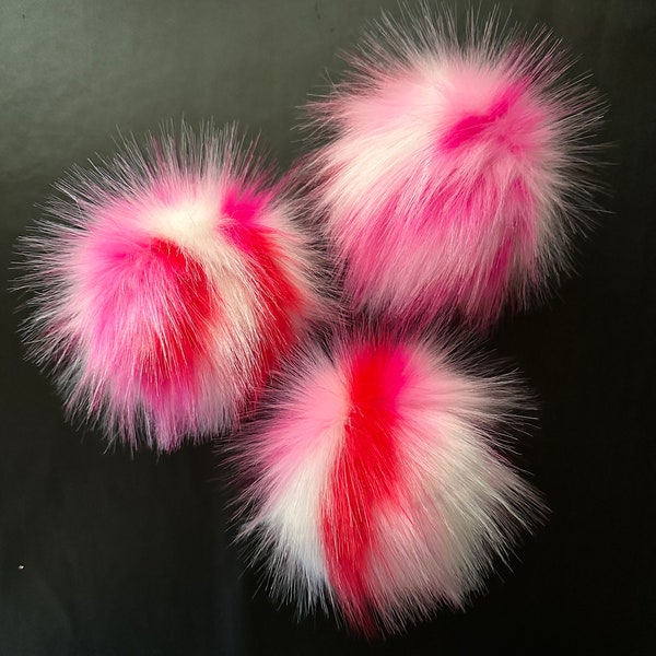 Sweetheart Faux Fur Pompom / Bright Pink Light Pink Red White Fur Pom Pom / Fluffy Craft Accessory