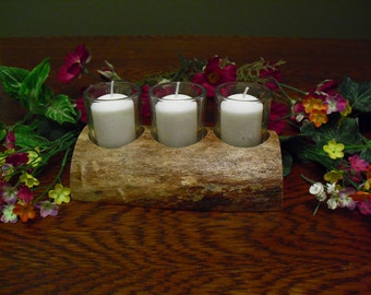 Votive Candle Holder-Log-Reclaimed Wood Candleholder-Centerpiece-Living Room Decor-Dining Table Centerpiece-Bedroom Decor-Table Decor