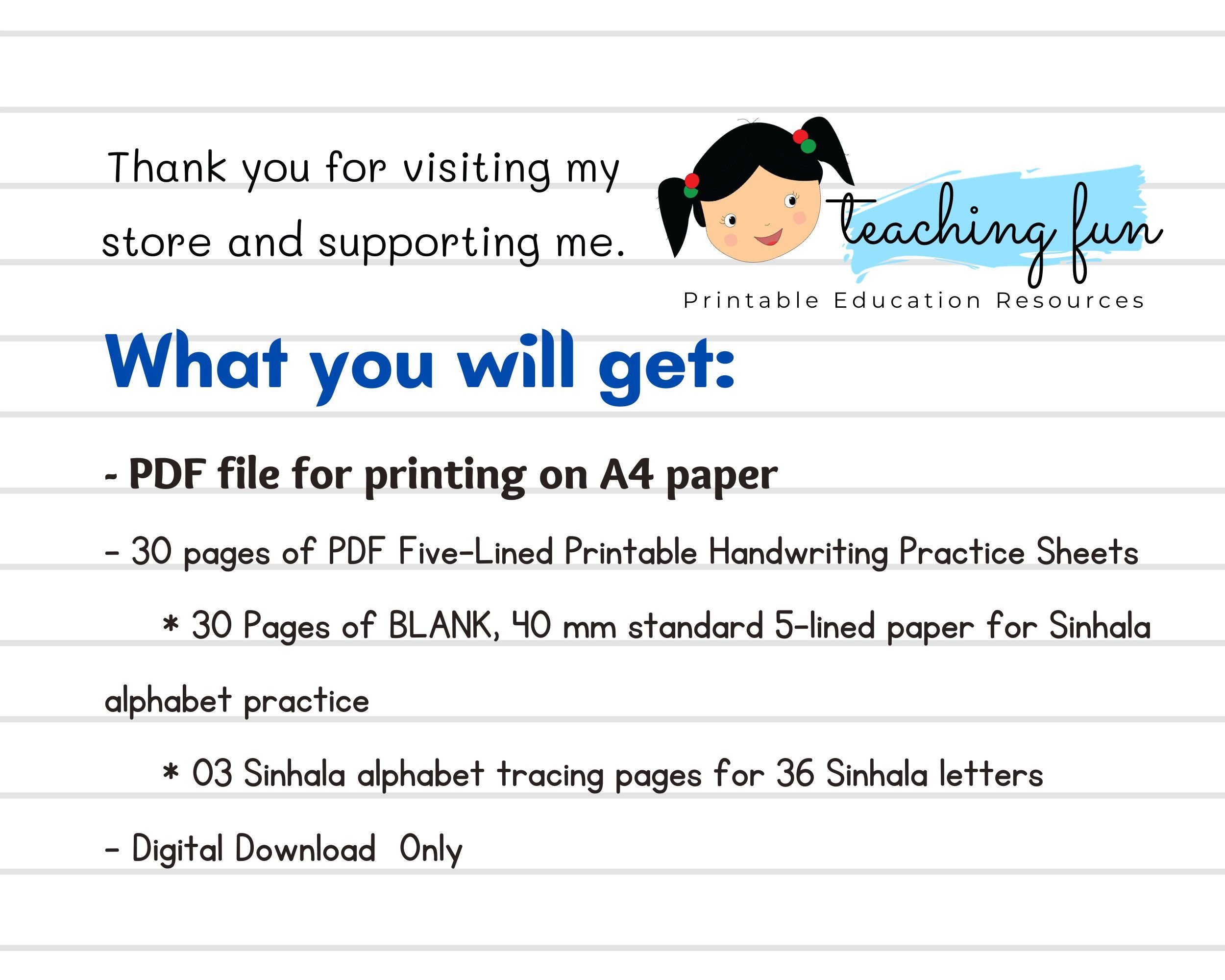 Fivelined Printable Sinhala Handwriting Practice Sheets Etsy