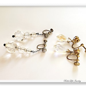 2 Pairs Vintage Earrings, Clear and AB Crystals, Dangle Drop