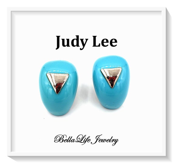 Judy Lee Triangle Geometric Turquoise Blue Half H… - image 1