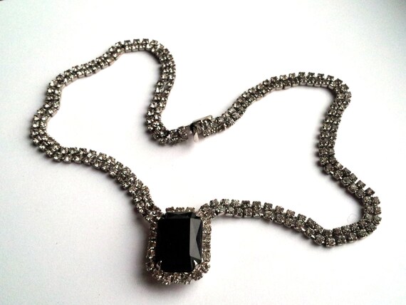 Double Rhinestone Choker, Big Black Glass Center P