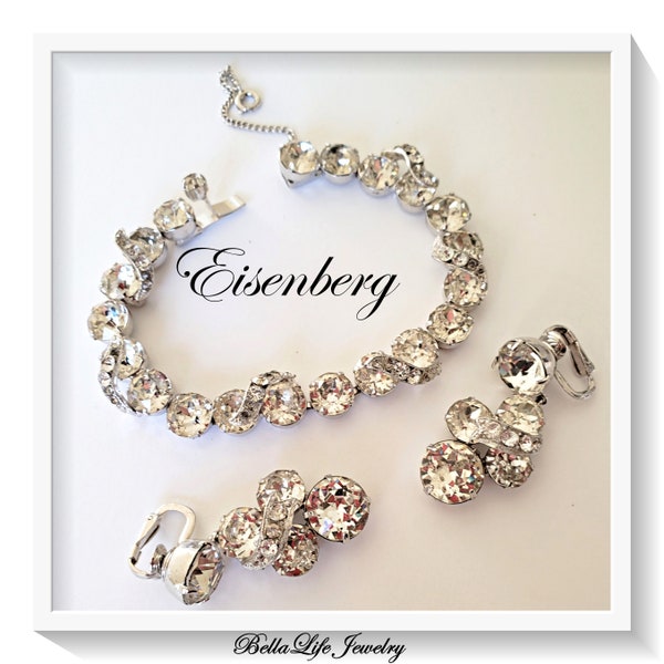 Eisenberg Set, Bracelet and Earrings Demi, Sparkly Clear Rhinestones
