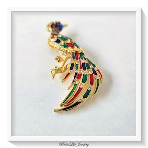 Bird of Paradise Brooch, Enamel and Rhinestones