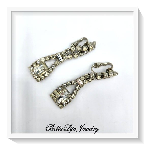 Extra Long Rhinestone Dangle Vintage Earrings - image 6