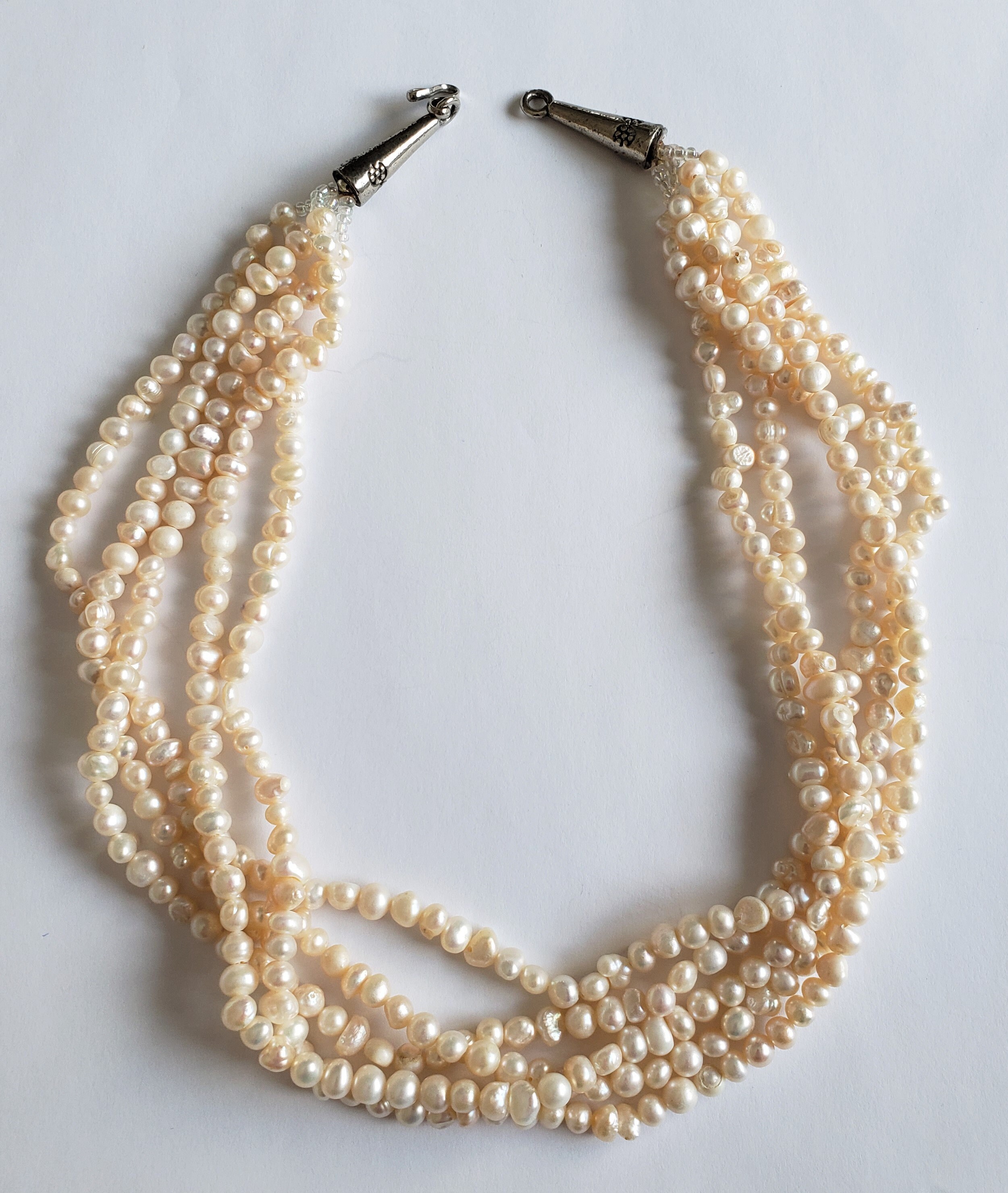 6Strands 18'' White Baroque Rice Freshwater Pearl Necklace 