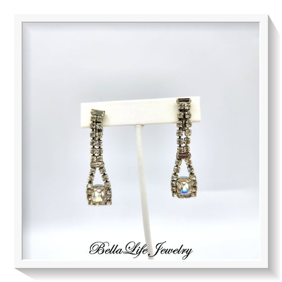 Extra Long Rhinestone Dangle Vintage Earrings - image 5