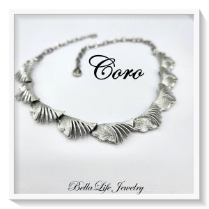 Coro Brushed Silver Scallop Leaf Design Necklace