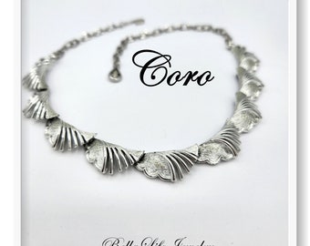 Coro Brushed Silver Scallop Leaf Design Necklace