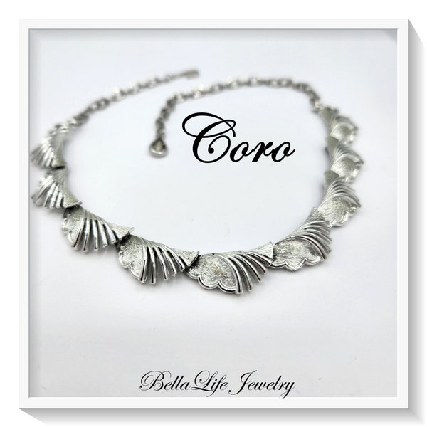 Coro Brushed Silver Scallop Leaf Design Necklace