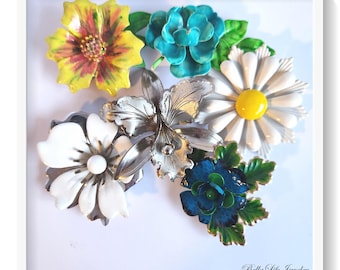 Charming Metal Flower Vintage Brooch Pins, Green and Blue, Sold Separately, 30% Off 3 or More