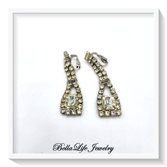 Extra Long Rhinestone Dangle Vintage Earrings - image 3