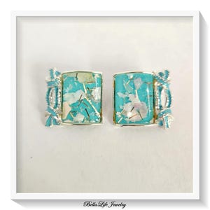 Huge Confetti Enamel Aqua Blue  Earrings