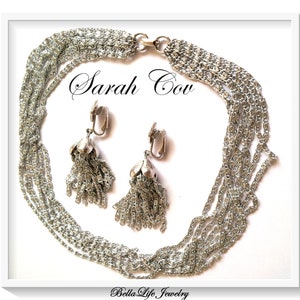 Conjunto de colar e brincos Sarah Cov, gargantilha brilhante de 8 correntes e brincos de borla