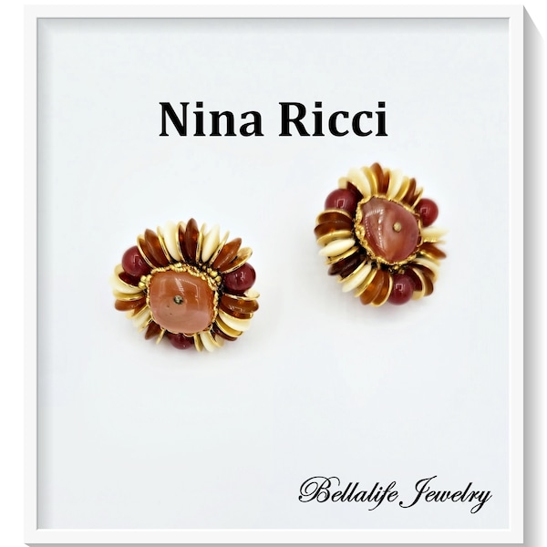 Boucles d'oreilles Nina Ricci Paris, grosses perles, à clip