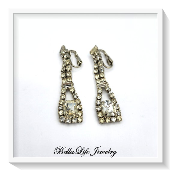 Extra Long Rhinestone Dangle Vintage Earrings - image 1