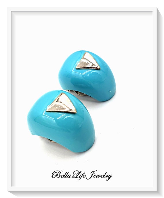 Judy Lee Triangle Geometric Turquoise Blue Half H… - image 3
