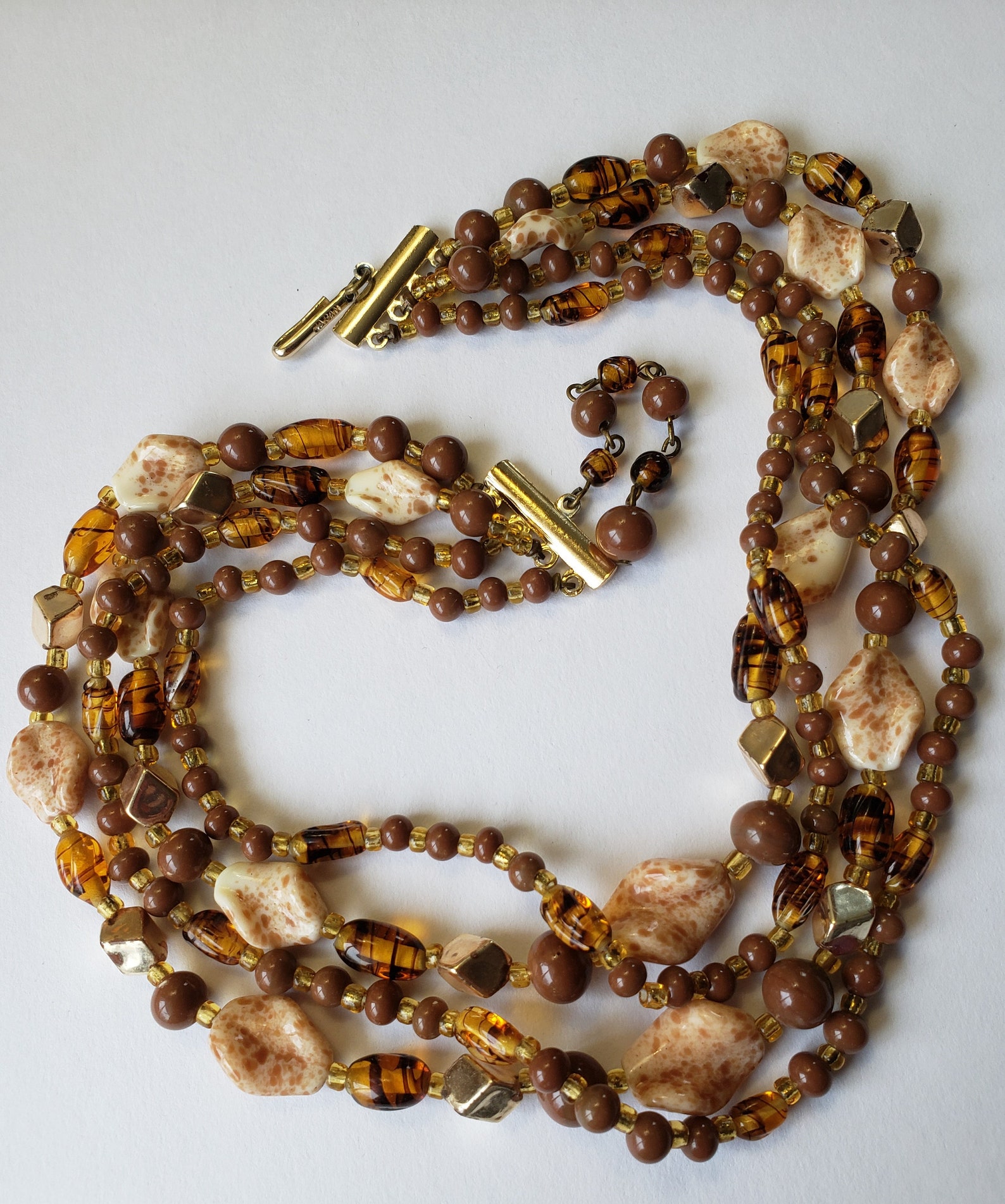 4 Strand Japan Bead Necklace Brown Glass Beads Etsy