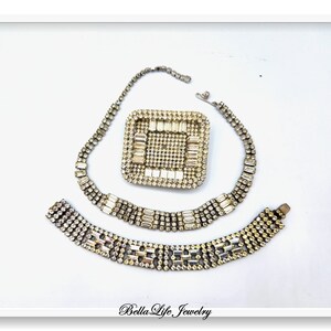 3 Piece Set, Clear Rhinestones, Huge Brooch, Vintage Demi Parue