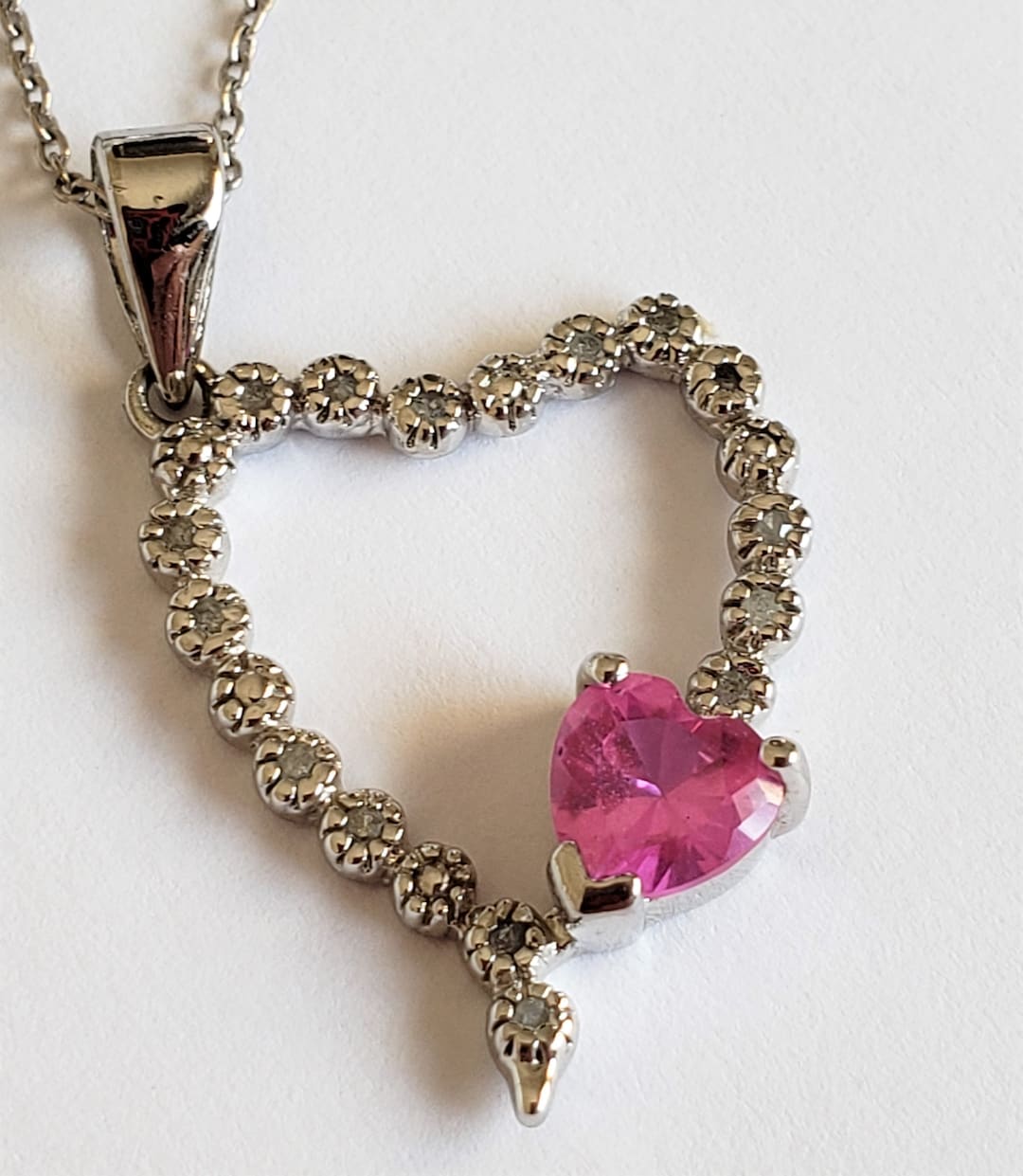 Delicate Pink Rhinestone Heart Pendant, 925, Silver Valentine Necklace ...
