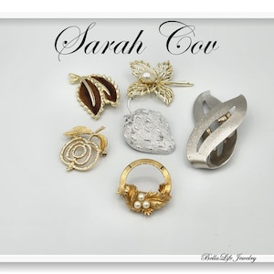 Lot of 6 Sarah Cov Brooch Pins, Silver and Gold Tone