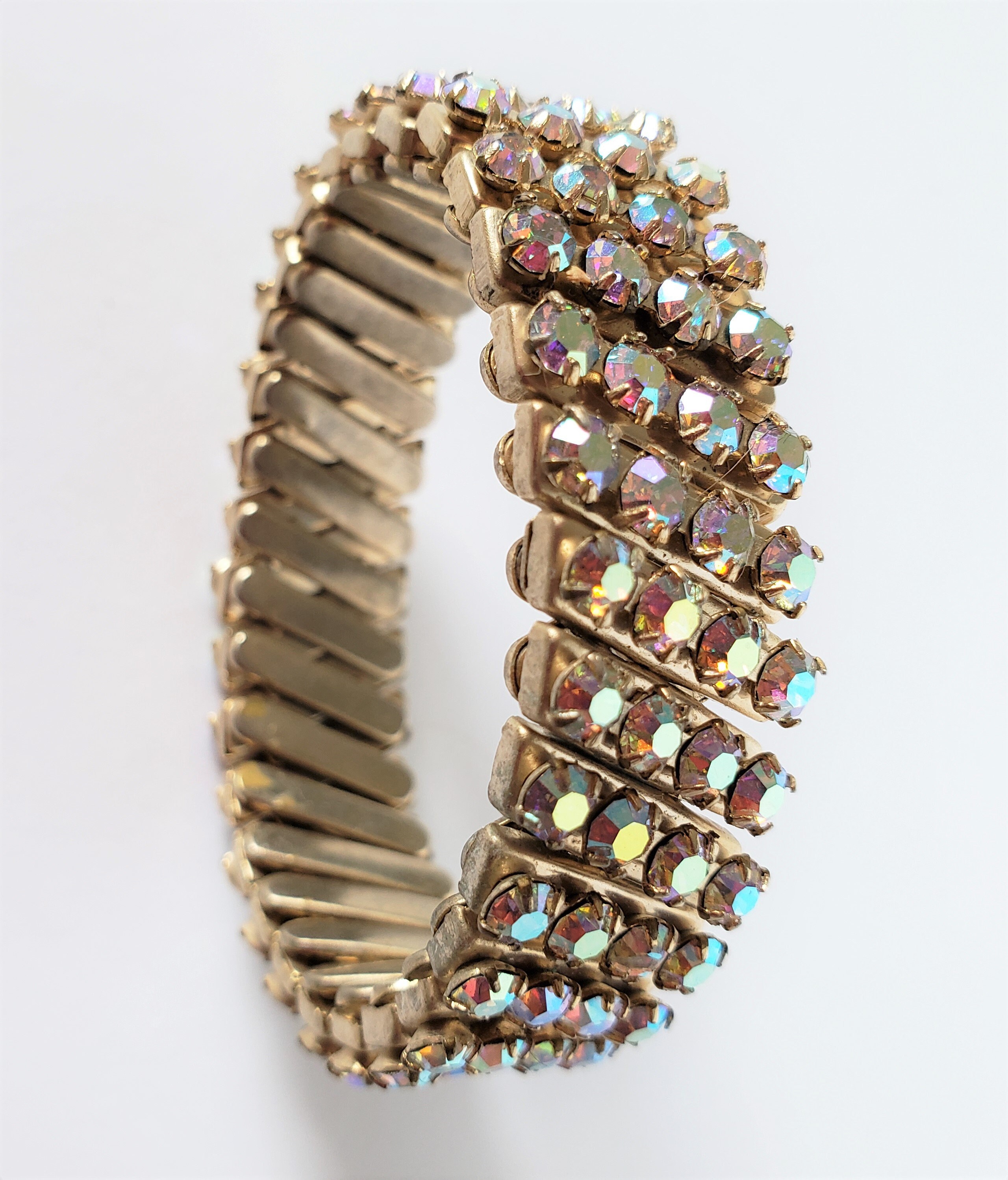Vintage AB Rhinestone Stretch bracelet Heavy 4 Rows hermoso Etsy