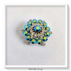 Brilliant Dark AB Blue Sparkly Vintage Rhinestone Brooch
