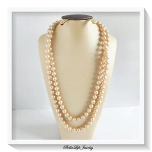 Heavy Champagne Glass Beads, Beautiful Old Clasp, 2 Strand Vintage Bead Necklace