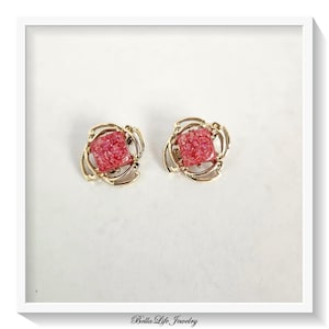 Rosa Konfetti Lucite Viereck Vintage Ohrringe