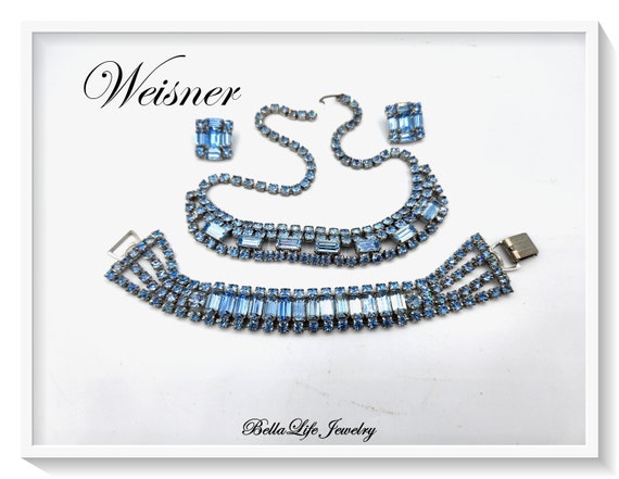 Joseph Weisner Brilliant Aqua Blue Vintage Rhines… - image 1