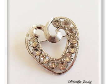 925 Silver Rhinestone Heart Pin Valentine Brooch