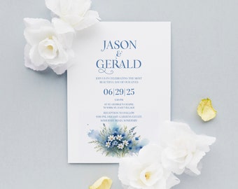 Personalized Wedding Invitation Menu & Table Number Set, Printable Wedding Invitation, Floral Elegant Invitation, Wedding Menu Card