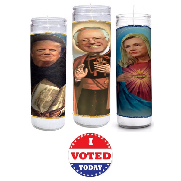 Pick Your Presidential Candidate 2016 Candles - Saint Bernie, Saint Hillary or Saint Donald