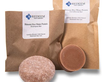 Rice Water Protein Shampoo Conditioner Bar Zero Waste USA Made Solid Hair Care TSA Approved SLS Free