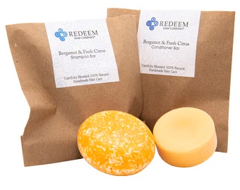 Redeem Soap Company - Bergamot & Fresh Citrus Shampoo Bar and Conditioner - Made in the USA, 3oz Shampoo Bar, 1oz Conditioner Bar, SLS Free