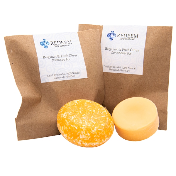 Redeem Soap Company - Bergamot & Fresh Citrus Shampoo Bar and Conditioner - Made in the USA, 3oz Shampoo Bar, 1oz Conditioner Bar, SLS Free