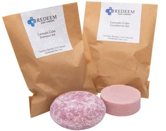 Lavender Calm Shampoo Bar & Conditioner Set - Zero Waste Solid Hair Care Travel TSA Approved SLS Free