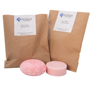 Redeem Soap Company - Fresh Berry Shampoo Bar and Conditioner Bar - Made in the USA, 3oz Shampoo Bar, 1oz Conditioner Bar, Zero Waste