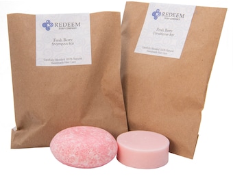 Fresh Berry Shampoo Conditioner Bar Set - Zero Waste Natural Hair Care Handmade Solid Plastic Free