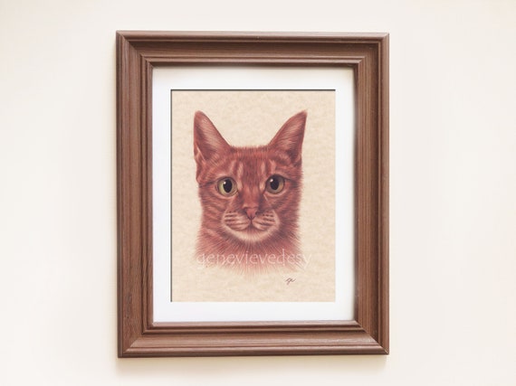 Dessin Original D Un Chat Dessin Aux Crayons De Couleur Etsy