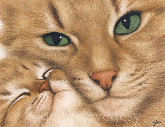 Dessin Original De Chats Maman Et Bebe Chat Dessin Aux Etsy