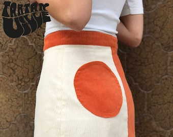 Two tone corduroy skirt, orange and white