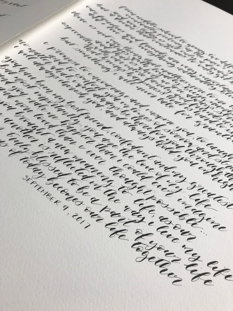 Custom Calligraphy Vows Hand Lettered Calligraphy Vows Up To 100 