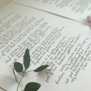 Custom Calligraphy Vows | Hand Lettered Calligraphy Vows Up to 100 Words Each