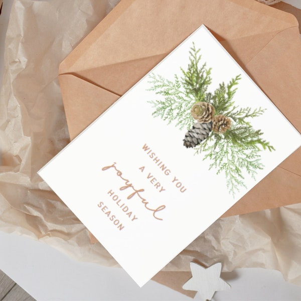 Wishing You A Joyful Holiday Season Blank Inside Greeting Card with Pine Cone Digital Download 8.5 x 5.5