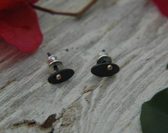 Oxidized silver 925 earrings with dot of gold. Everyday earrings. Gift earrings. Simple earrings. Black earrings.